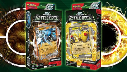 Full content details revealed for new Pokémon TCG: Ampharos ex Battle Deck & Lucario ex Battle Deck available now at the Pokémon Center and where Pokémon TCG products are sold