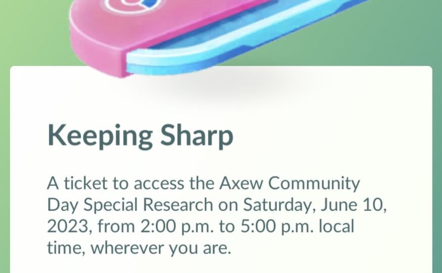 Tickets for the Keeping Sharp Special Research story now available to purchase for Axew Pokémon GO Community Day
