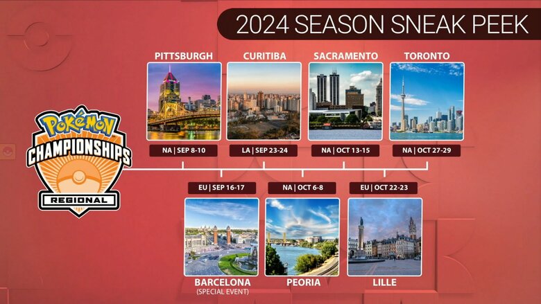 Official dates and locations revealed for the 2024 Pokémon Championship Series, the first Regional Championships will take place in September and October