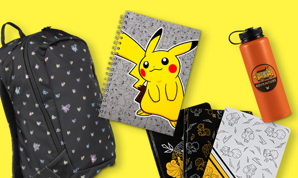 New Pokémon school supplies available now at the Pokémon Center featuring Pokémon-themed backpacks, lunch bags, pencil cases, notebooks and more