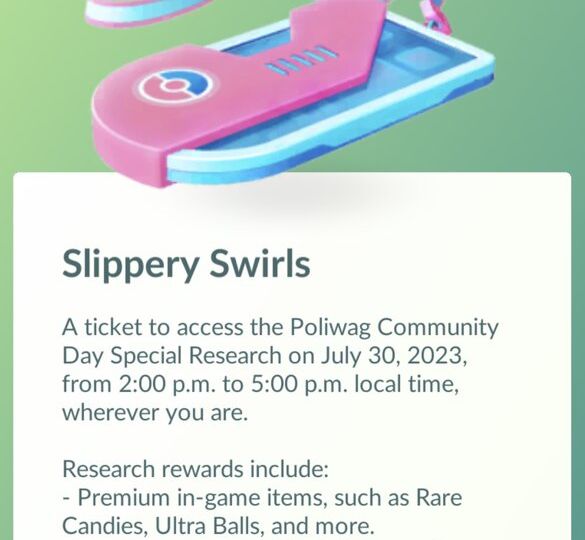 Tickets for the Slippery Swirls Special Research story now available to purchase for Poliwag Pokémon GO Community Day