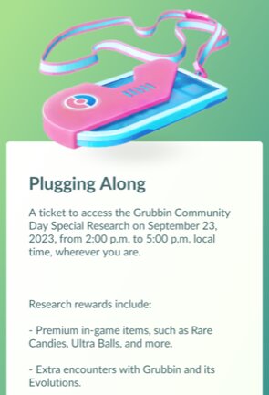 September Pokémon GO Community Day featuring Grubbin and Shiny Grubbin now underway in the Asia-Pacific region from 2 p.m. to 5 p.m. local time, Plugging Along Special Research story now available