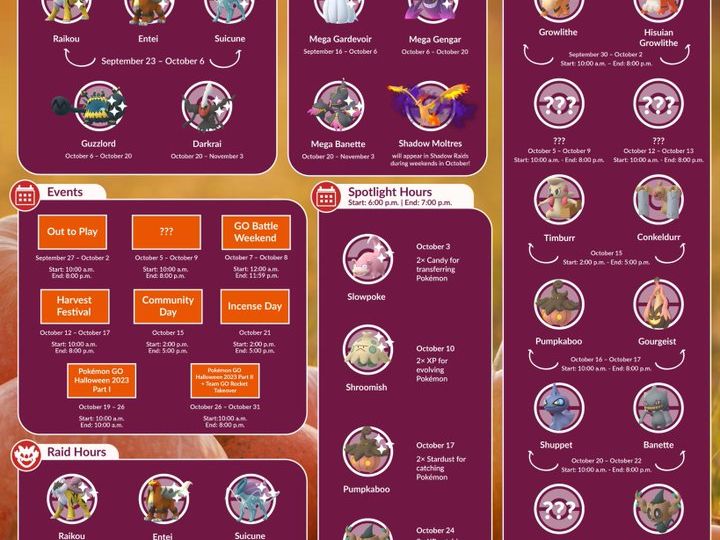 Niantic reveals all major five-star raids, Mega Raids, Shadow Raids, PokéStop Showcases, Raid Hours, in-game events, Spotlight Hours and more coming to Pokémon GO in October 2023