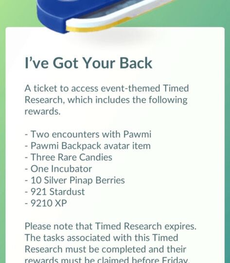 New paid Timed Research called I’ve Got Your Back available now for Pokémon GO Ultra Unlock: Paldea, complete event-themed research tasks to receive in-game rewards including the Pawmi Backpack avatar item