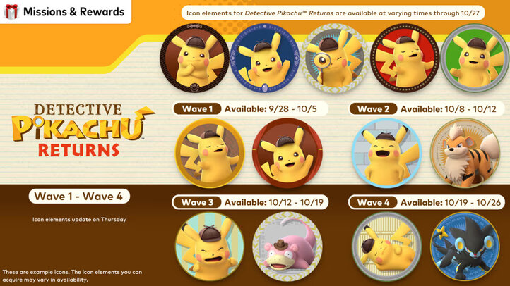 Wave 2 of the Nintendo Switch Online custom icons from Detective Pikachu Returns now available on Nintendo Switch until October 12 at 5:59 p.m. PT