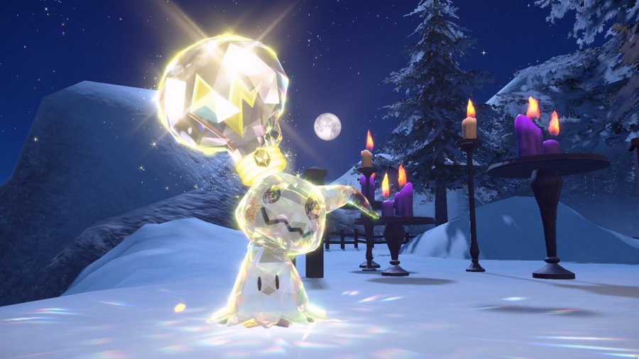 Electric–Tera Type Mimikyu GameStop distribution for Pokémon Scarlet and Violet comes in a Cherish Ball, has the Classic Ribbon, is holding a Life Orb and knows the move Thunderbolt