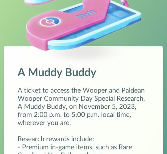 Tickets for the A Muddy Buddy Special Research story now available to purchase for Wooper and Paldean Wooper Pokémon GO Community Day