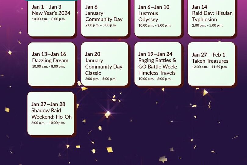 New Year’s 2024, Community Day, Lustrous Odyssey, Raid Day: Hisuian Typhlosion, Dazzling Dream, Community Day Classic, Raging Battles & GO Battle Week: Timeless Travels, Taken Treasures and Shadow Raid Weekend: Ho-Oh revealed as new Pokémon GO events for January 2024