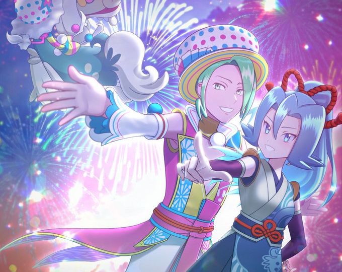 Guest artist Haduki Tohru created this fantastic illustration of Wallace and Clair, stars of the ongoing Story Event: Rising New Year’s Resolutions in Pokémon Masters EX