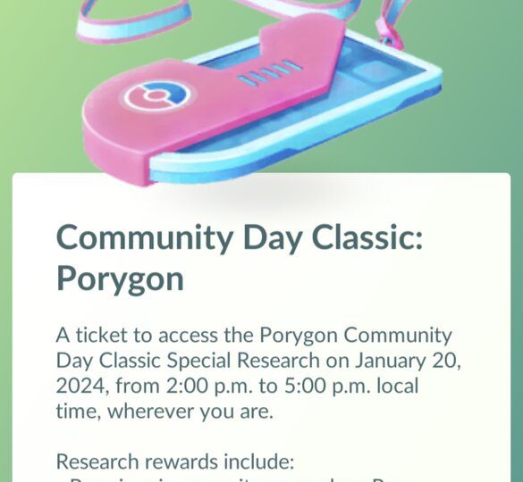 Porygon Pokémon GO Community Day Classic now underway in the Asia-Pacific region on January 20 from 2 p.m. to 5 p.m. local time, new Community Day Classic: Porygon Special Research story now live