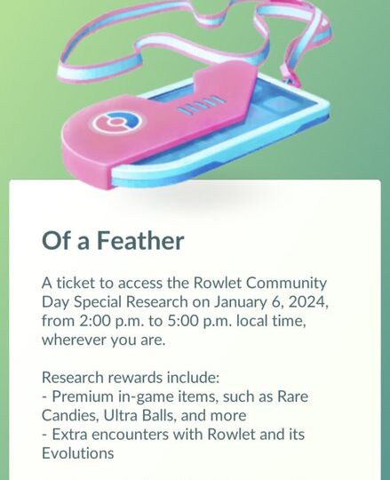 Of a Feather Special Research story now available for Rowlet Pokémon GO Community Day