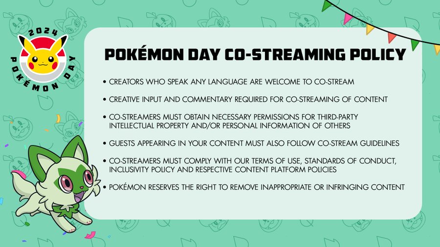 The Pokémon Company has updated its co-streaming policy for Pokémon Day 2024