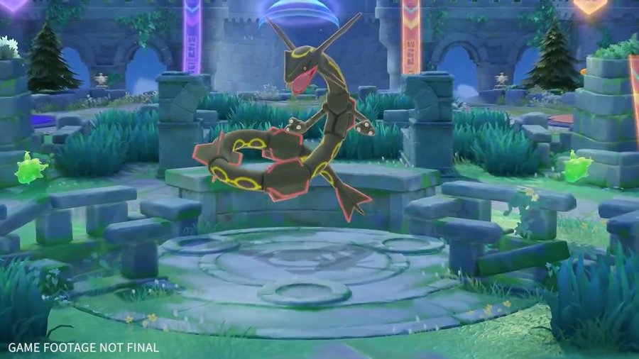 Shiny Rayquaza will be added to Pokémon UNITE as an opponent at the Theia Sky Ruins from February 22 to March 7