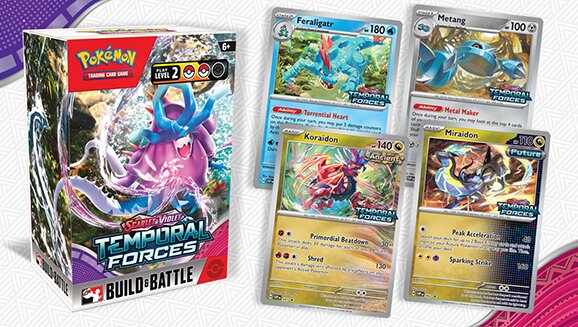 Select retailers will begin selling the Pokémon TCG: Scarlet & Violet—Temporal Forces Build & Battle Box early starting March 9