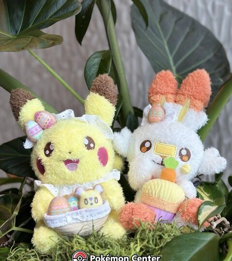 New 2024 Happy Spring Plush collection featuring Pawmi, Scorbunny and Pikachu now available at Pokémon Center, you can get a Yamper Pokémon Dolls Plush gift with purchase when you buy these plush or anything else from the spring collection