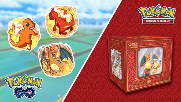 New stickers based on the Pokémon TCG: Charizard ex Super-Premium Collection now available in Pokémon GO at special sponsored PokéStops at certain locations until October 25 in the US, Canada and Australia