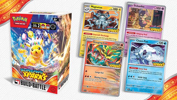 Select retailers will begin selling the Pokémon TCG: Scarlet & Violet—Surging Sparks Build & Battle Box starting this Saturday, October 26
