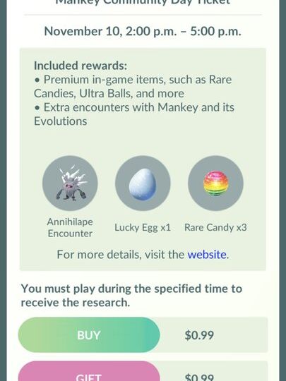Mankey Community Day Ticket now available to purchase for November Pokémon GO Community Day