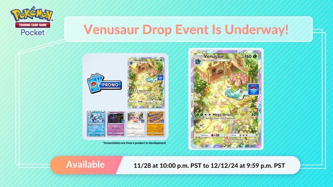New Venusaur Drop Event now underway in Pokémon TCG Pocket featuring five new promo cards