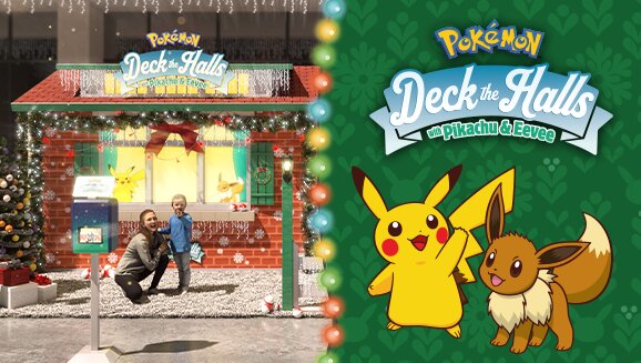 Pokémon fans in California can take a holiday photo with Pikachu and Eevee at the STC GardenWalk mall in Anaheim from December 7–8 and at Broadway Plaza in Walnut Creek from December 14–15