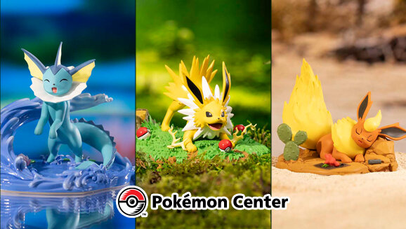 New Evolving Personalities Figure line now available at the official Pokémon Center featuring Vaporeon, Jolteon and Flareon