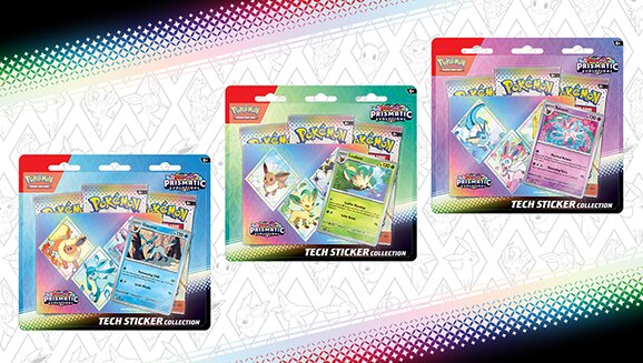 Full content details revealed for the new Pokémon TCG: Scarlet & Violet—Prismatic Evolutions Tech Sticker Collection, which is now available at the Pokémon Center and where Pokémon TCG products are sold