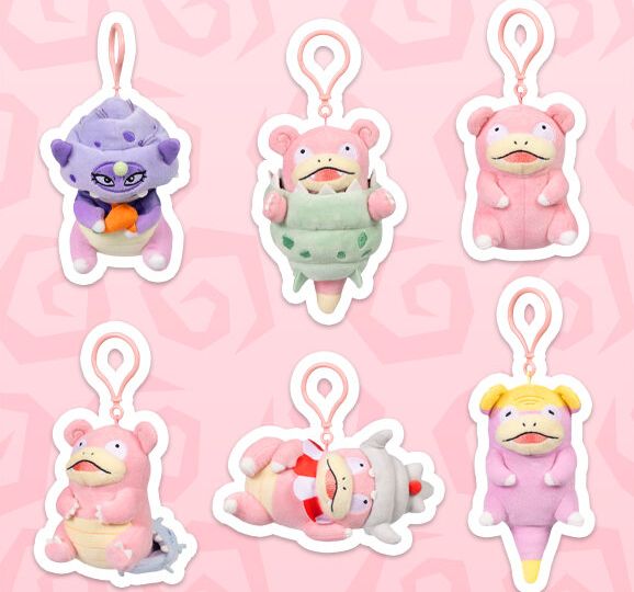 Slowpoke, Slowbro, Slowking, Mega Slowbro, Galarian Slowpoke, Galarian Slowbro and Galarian Slowking are all available as pink plush pals of varying sizes as part of the Pokémon Center’s Go with the Slow line