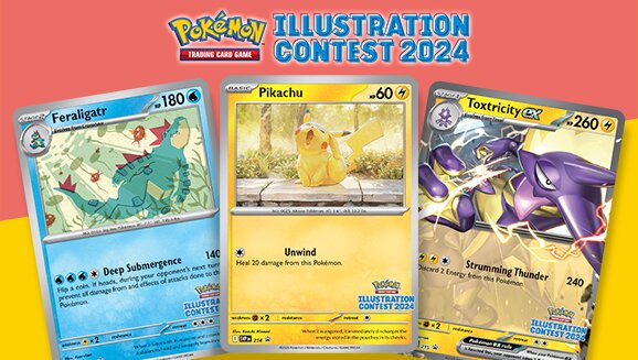 Pokémon Center customers will soon be able to obtain celebratory Pokémon TCG promo cards with artwork created by the Pokémon TCG Illustration Contest 2024 winners featuring Feraligatr, Pikachu and Toxtricity ex