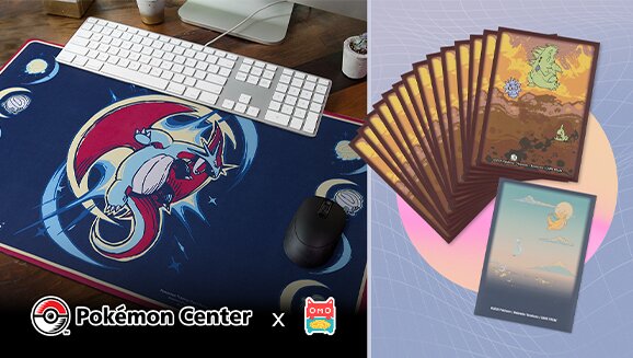 New Pokémon Center × OMOCAT collaboration products revealed including apparel and Pokémon TCG accessories featuring Dragonite, Tyranitar, Salamence, Garchomp, Goodra and Baxcalibur