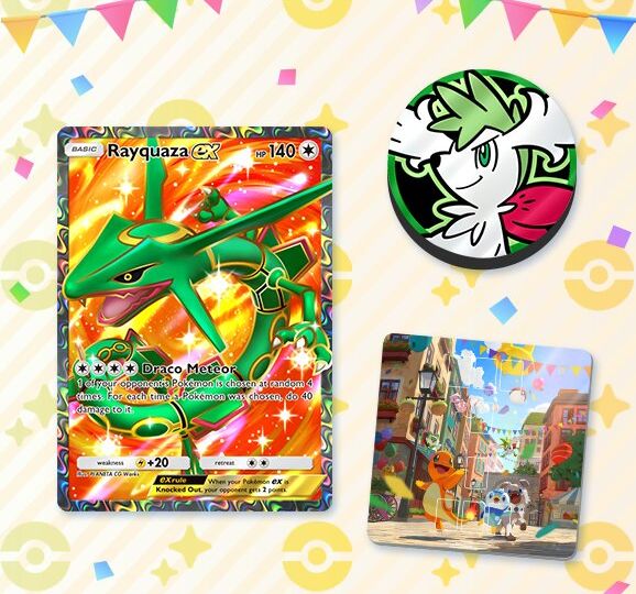 Rayquaza ex Drop Event featuring five new promo cards now underway in Pokémon TCG Pocket until May 13, Rayquaza ex half-year anniversary special missions now available until May 28