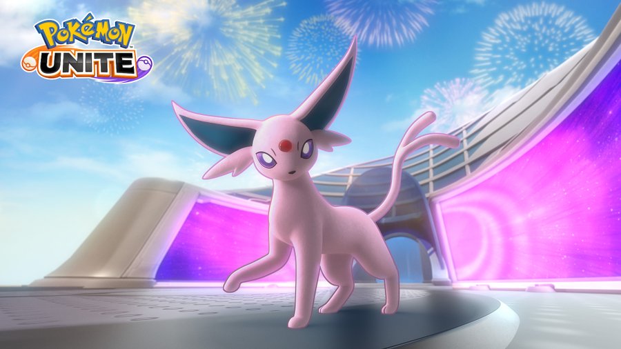New Star Style Holowear for Espeon available now in Pokémon UNITE via the Aeos Gem purchase campaign