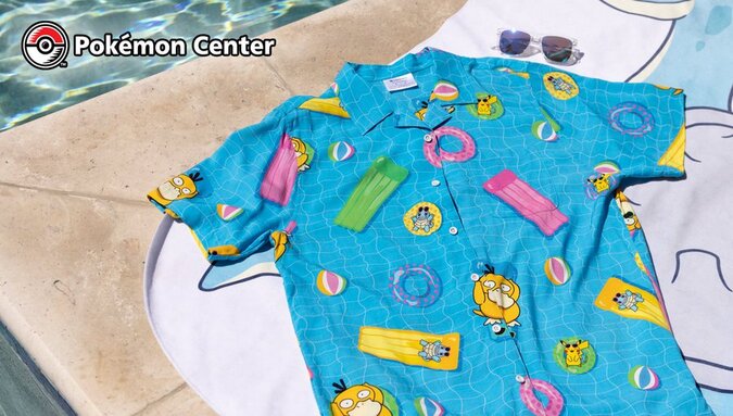 New tropical apparel and accessories now available at the official Pokémon Center featuring tropical shirts, shorts, tanks, hats and more