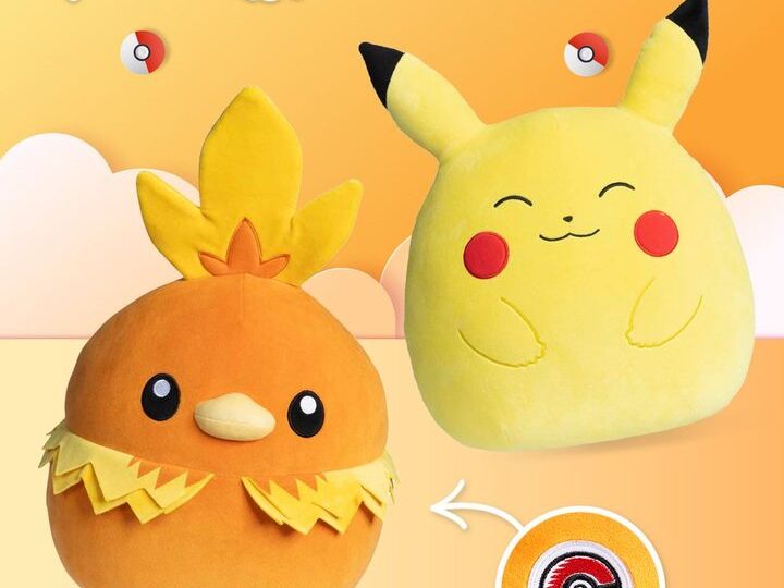New Torchic and Cheery Pikachu Squishmallows with the exclusive Pokémon Center patch available now at the official Pokémon Center
