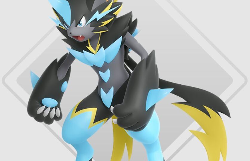 In Pokémon Legends: Z-A – Mega Dimension, Protrusions on Mega Zeraora’s forehead, chest, back and the backs of its hands concentrate intense electric energy, steadily emitting a pale blue light