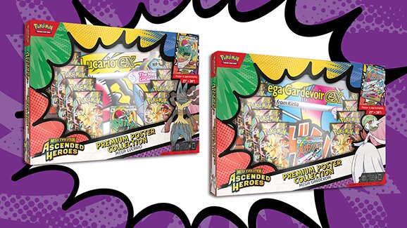 Two new Pokémon TCG: Mega Evolution—Ascended Heroes Premium Poster Collections featuring Mega Lucario  and Mega Gardevoir will be released March 20 in the Pokémon Center and where Pokémon TCG products are sold