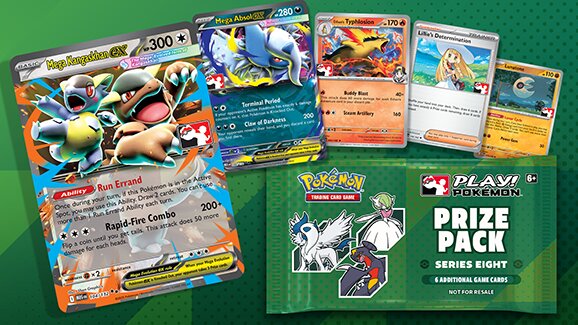 Play! Pokémon Prize Pack Series Eight will be available starting January 1, 2026, at participating Play! Pokémon Stores featuring popular Pokémon TCG cards