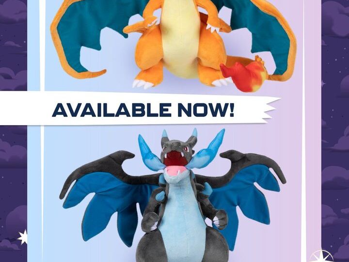 New Mega Charizard X Poké Plush and Mega Charizard Y Poké Plush available now at the official Pokémon Center