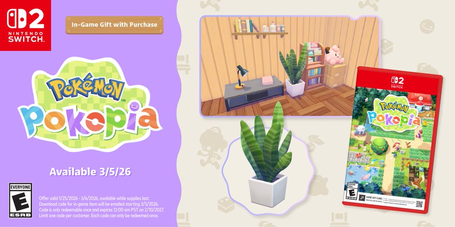 You can preorder Pokémon Pokopia for Nintendo Switch 2 from Amazon to get a download code for an in-game flat leaf plant, this offer is valid through March 4 and available while supplies last
