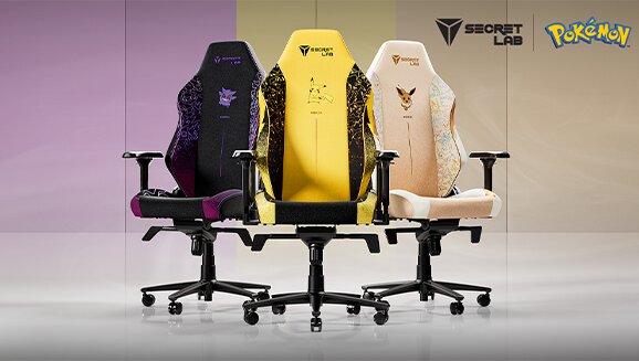 Three unique TITAN Evo chairs inspired by Pikachu, Eevee and Gengar available now as part of the official Secretlab Pokémon Collection