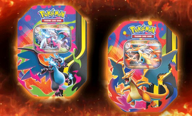 New Pokémon TCG: Mega Charizard Tins featuring Mega Charizard X ex and Mega Charizard Y ex will be available on February 20 in the Pokémon Center and where Pokémon TCG products are sold