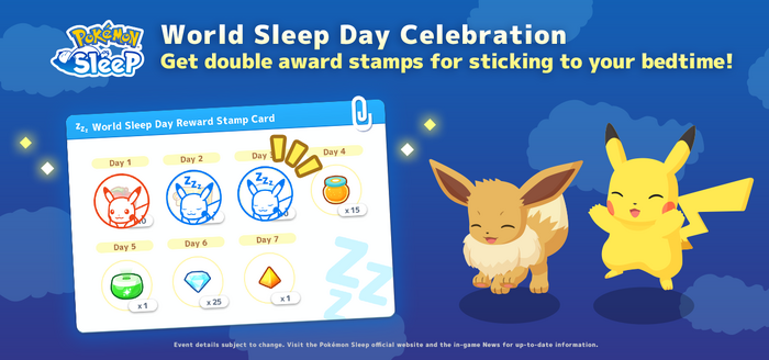 Pokémon Sleep - Double Reward Stamps to Commemorate World Sleep Day