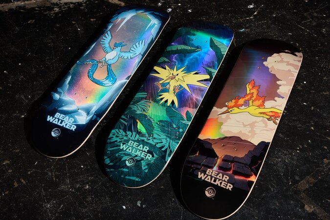New Pokémon Center x Bear Walker Skateboard Decks featuring Articuno, Zapdos and Moltres designs available now from the official Pokémon Center