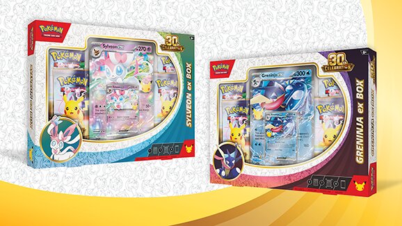Pokémon TCG: 30th Celebration Sylveon ex Box and Greninja ex Box revealed and will be released September 16 at the Pokémon Center and in select stores