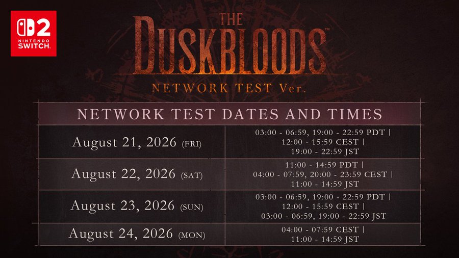 The Duskbloods network test participants announced ahead of August sessions
