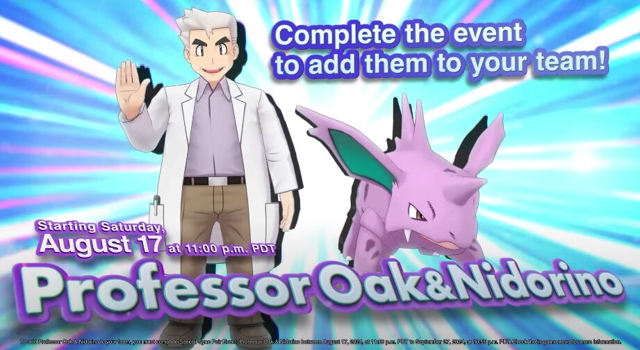Pokémon Masters EX brings back Professor Oak & Nidorino event and launches 7× Fair-Exclusive Poké Fair Scout