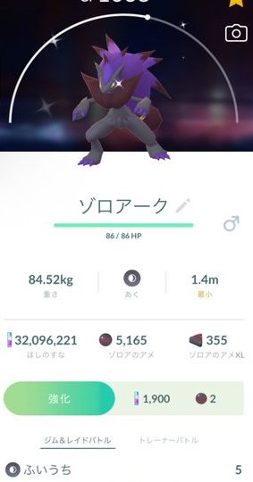 Pokémon GO screenshot of Shiny Zoroark that knows the Pokémon GO Community Day exclusive move Sucker Punch
